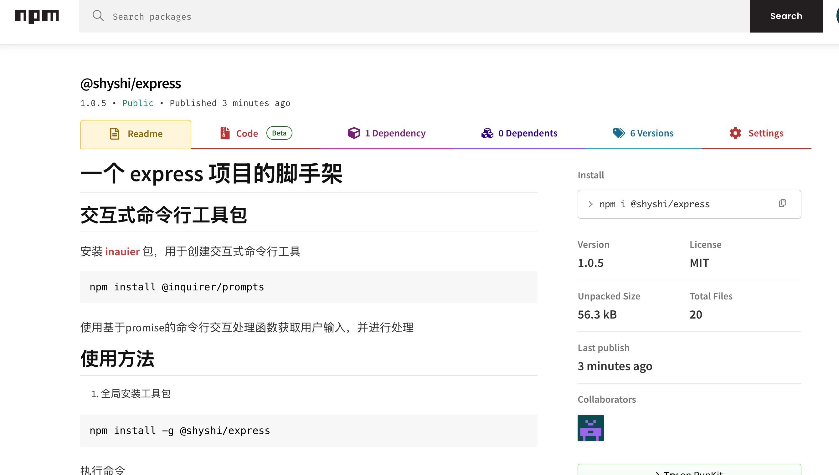 npm 包详情